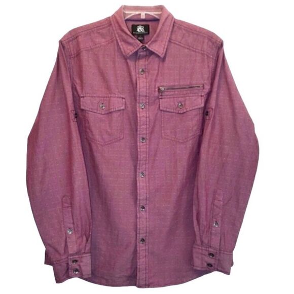 Rock & Republic Edgy Shirt with Zipper and Seam Detail in Pale Red Men’s M - Picture 2 of 11
